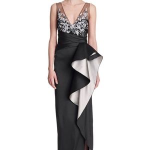 Marchesa Notte Black Beaded Evening Gown